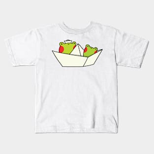 Frogs in a paper boat Kids T-Shirt